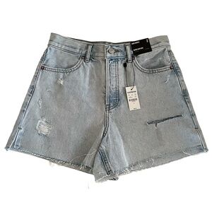 Express Light Jean Denim Super High Rise Distressed Cotton Mom Shorts Women’s 2